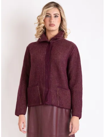 Bordeaux and brown melange chunky wool knitted jacket 2