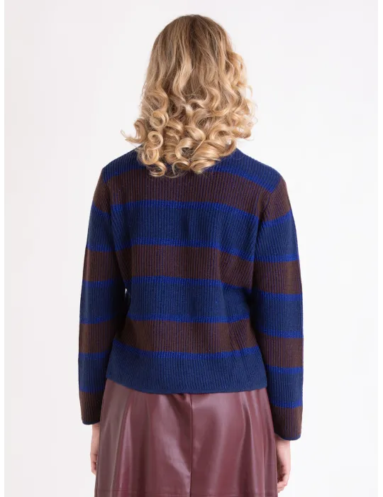 Frida M. Blue and brown merino and cashmere wool sweater