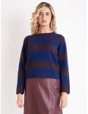 Frida M. Blue and brown merino and cashmere wool sweater