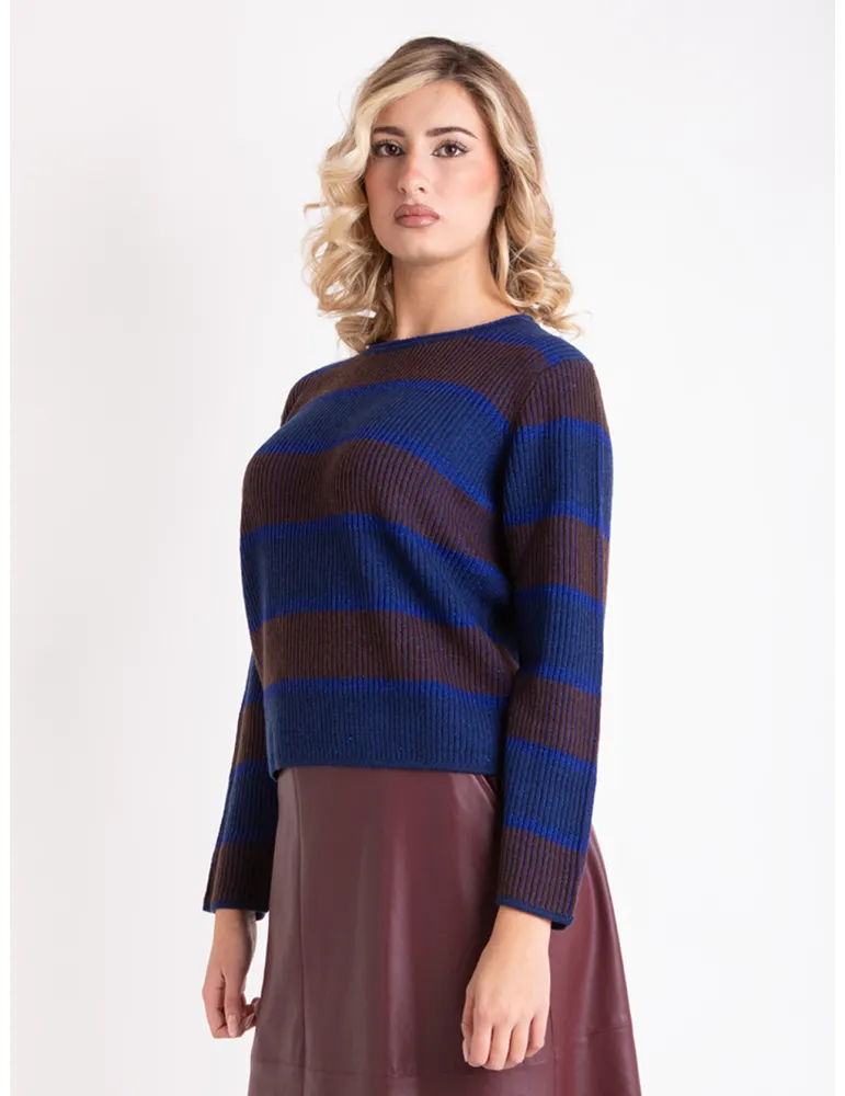 Frida M. Blue and brown merino and cashmere wool sweater