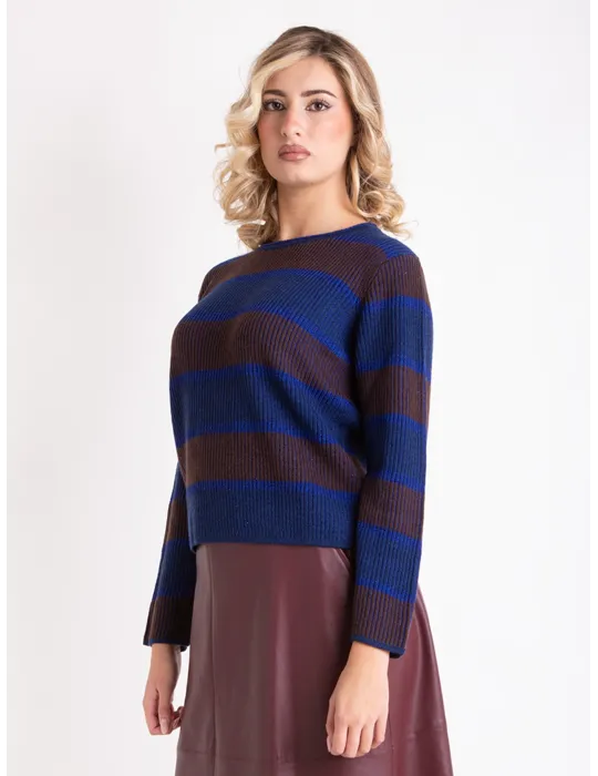 Blue and brown merino and cashmere wool sweater Frida Madè Italian luxury
