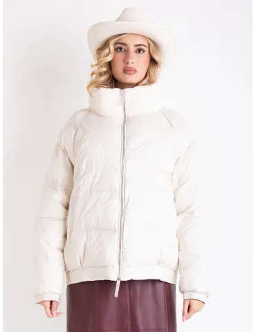 Milky white padded jacket coat with fur collar