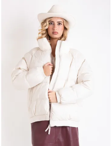 Milky white padded jacket coat with fur collar 2