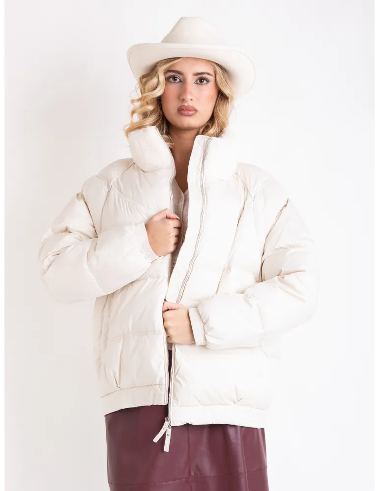 Plussize milky white Padded Coat jacket with Fur Collar Warmth & Style