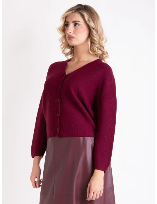 Volpato Maglieria | Cardigan pura lana bordeaux linea pulita