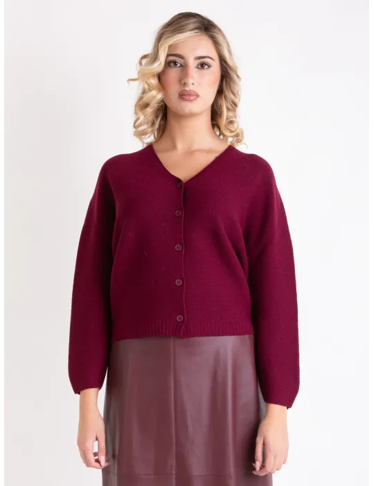 Volpato Maglieria | Cardigan pura lana bordeaux linea pulita