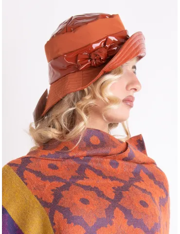 Orange Cloche Hat in Matte and Glossy Technical Fabric