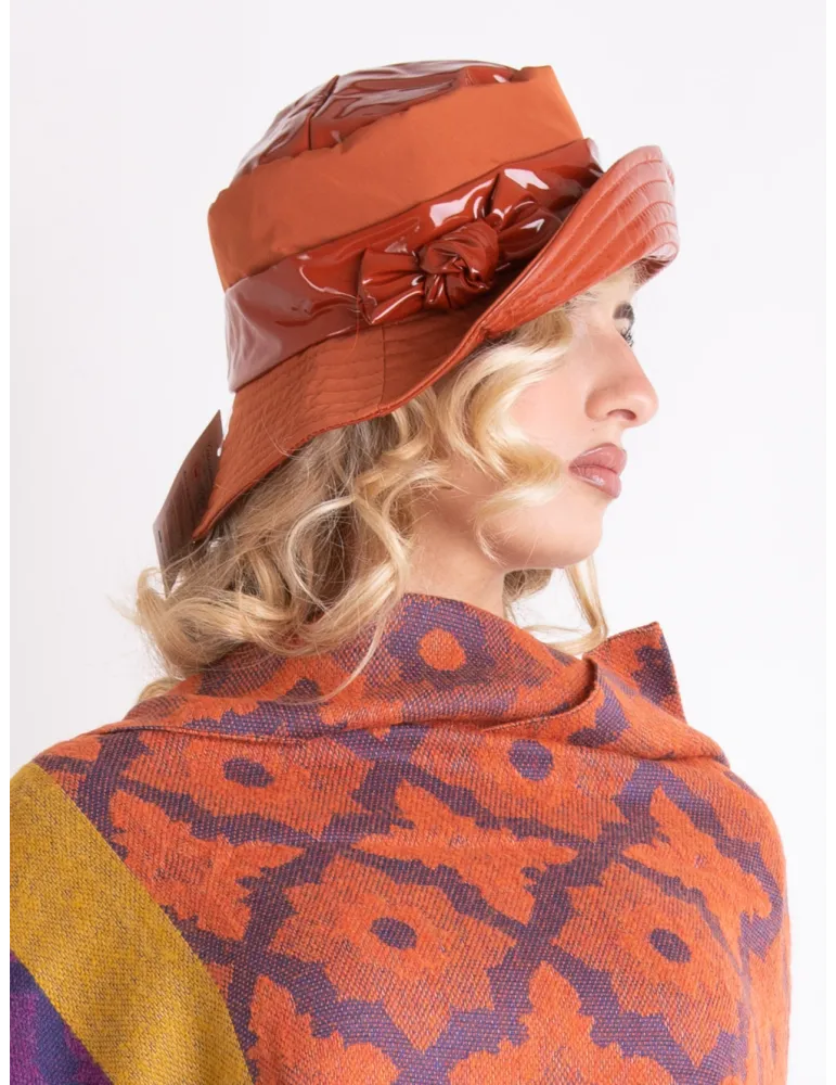 Orange Cloche Hat in Matte and Glossy Technical Fabric