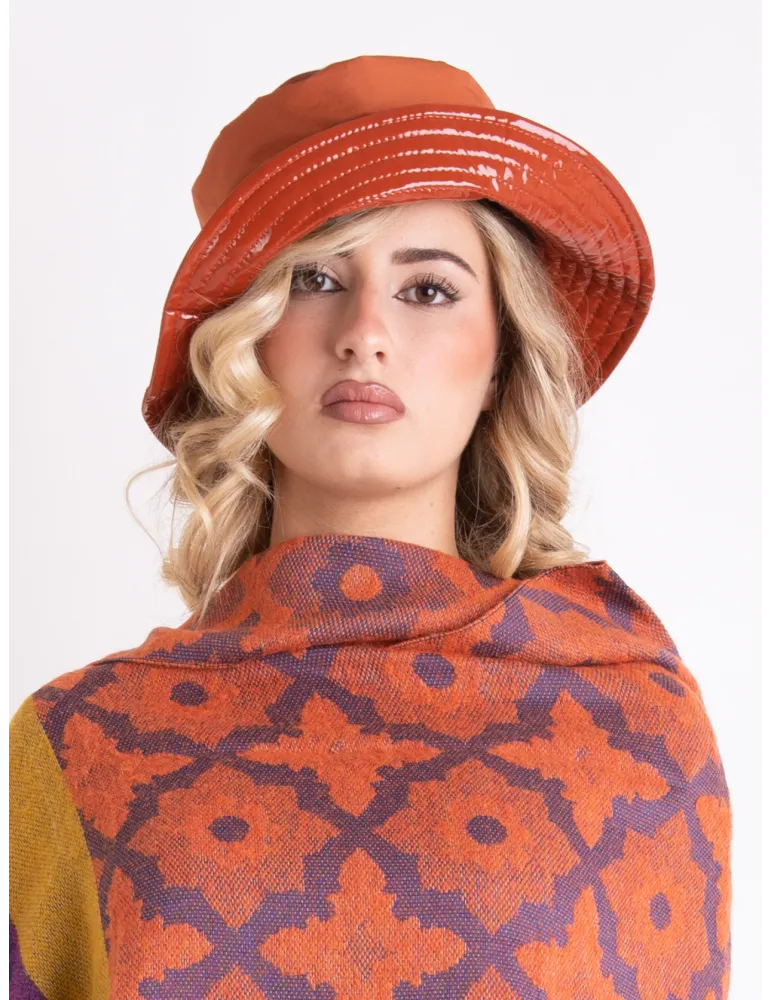 Orange Cloche Hat in Matte and Glossy Technical Fabric