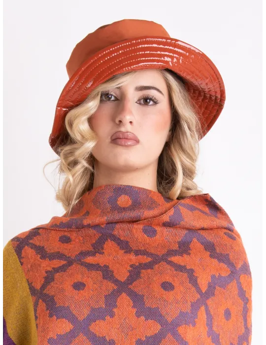 Orange Cloche Hat in Matte and Glossy Technical Fabric