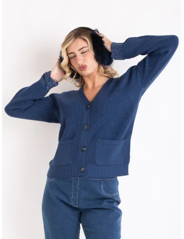 Cappelli donna Complit | Paraorecchie con pon-pon di pelliccia blu 2