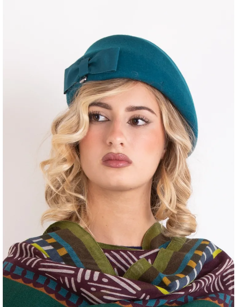Petrol green felt flat cap with asymmetric brim by Complit