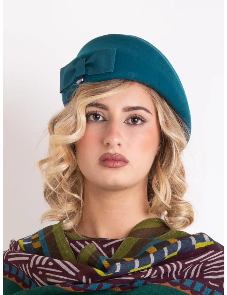 Petrol green felt flat cap with asymmetric brim by Complit