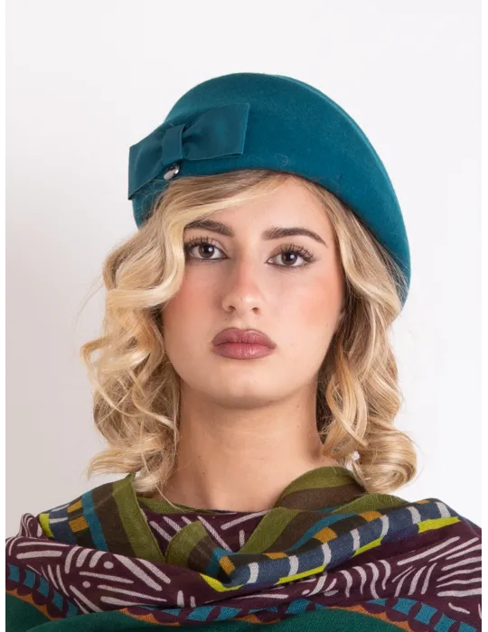 Petrol green felt flat cap with asymmetric brim by Complit