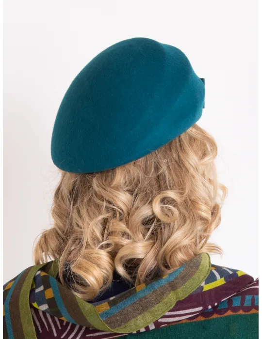 Petrol green felt flat cap with asymmetric brim by Complit