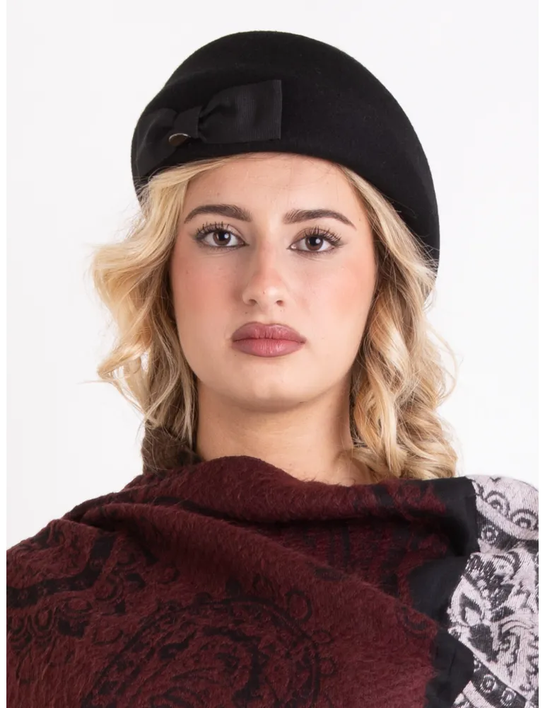 Black felt flat cap with asymmetric brim by Complit