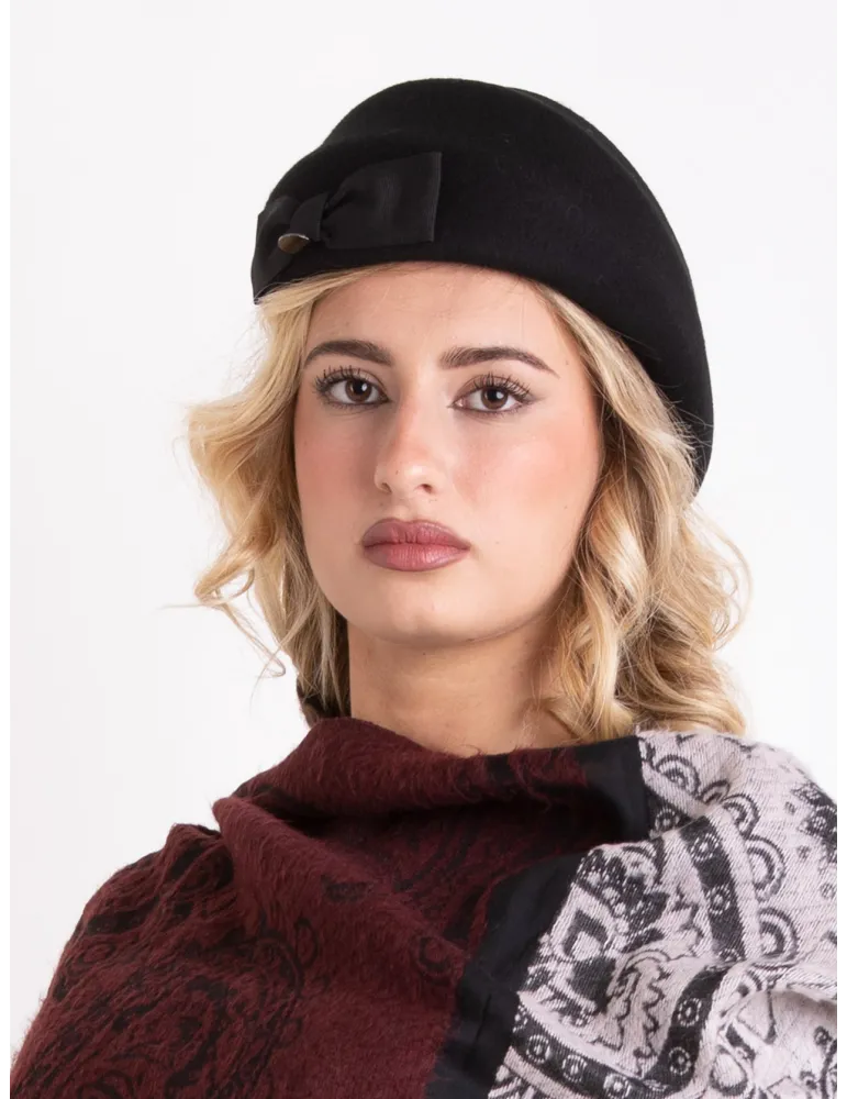 Black felt flat cap with asymmetric brim by Complit