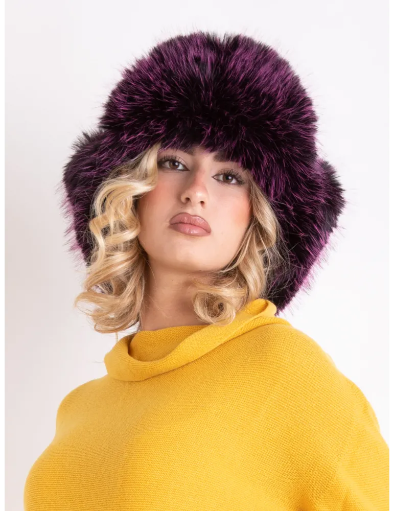 Cappelli donna Complit | Cappello aviatore viola in pelle e pelliccia