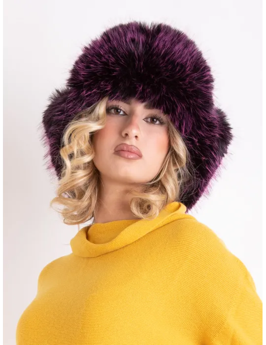 Purple Leather Aviator Hat with Faux Fur Ushanka Flaps