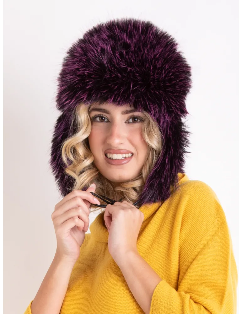 Purple Leather Aviator Hat with Faux Fur Ushanka Flaps