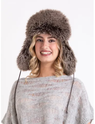 Complit Brown Leather and Faux Fur Ushanka Pilot Hat