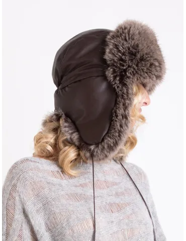 Complit Brown Leather and Faux Fur Ushanka Pilot Hat 2
