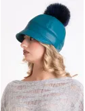 Petrol green rain-resistant riding cap with pom-pom