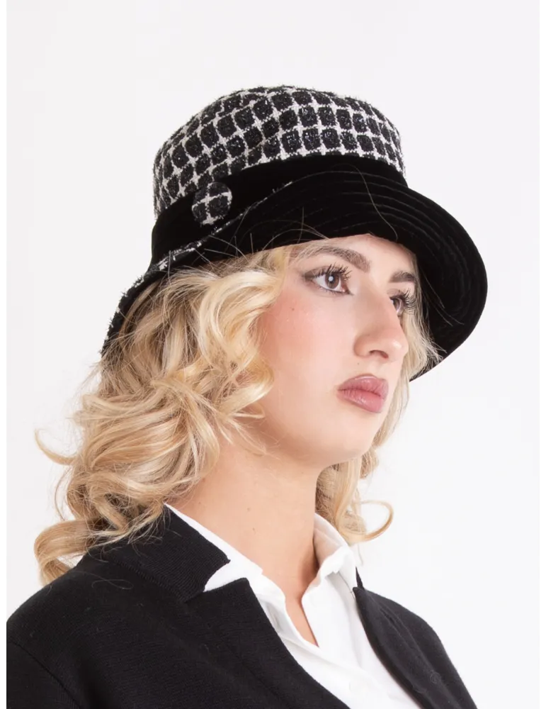 Complit Chanel-Style Lurex Cloche Hat with Velvet details
