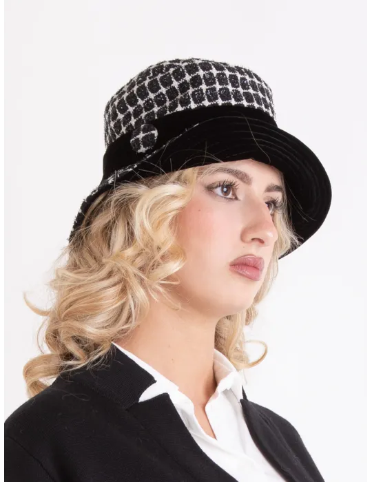 Complit Chanel-Style Lurex Cloche Hat with Velvet details