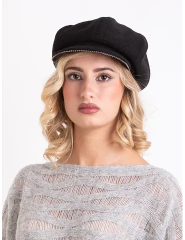 Complit Italian Hats | Wool newsboy cap in grey melange with piping