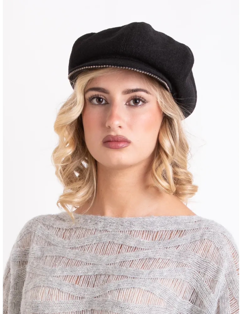 Cappelli donna Complit | Berrettone lana melange con piping antracite