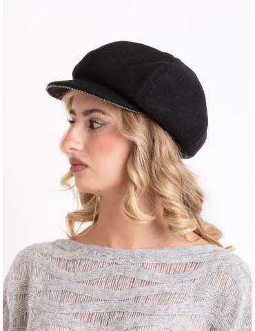 Complit Italian Hats | Wool newsboy cap in grey melange with piping 2