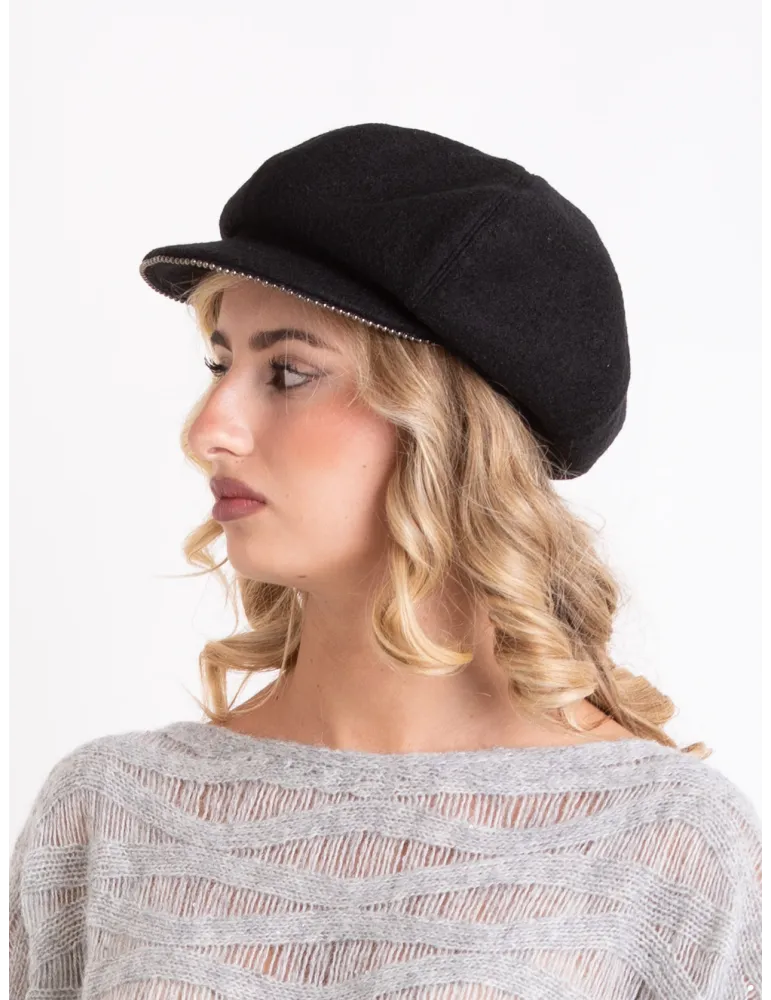 Cappelli donna Complit | Berrettone lana melange con piping antracite