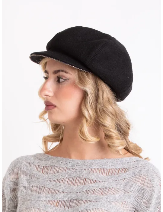 Cappelli donna Complit | Berrettone lana melange con piping antracite