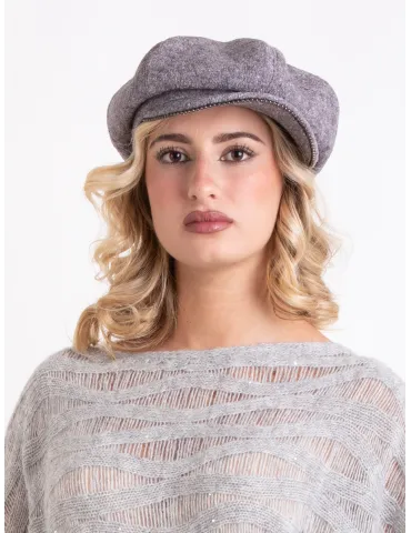 Cappelli donna Complit | Berrettone lana melange con piping antracite
