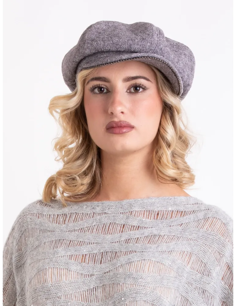Complit wool newsboy cap in grey melange with piping