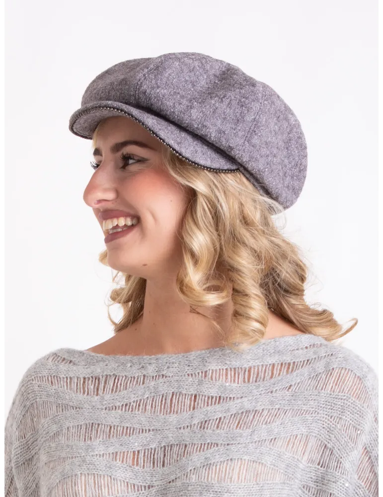 Cappelli donna Complit | Berrettone lana melange con piping antracite