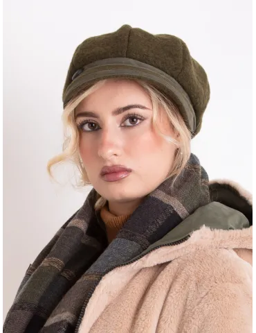 Complit Italian Hats | Military green wool and velvet newsboy hat cap 2