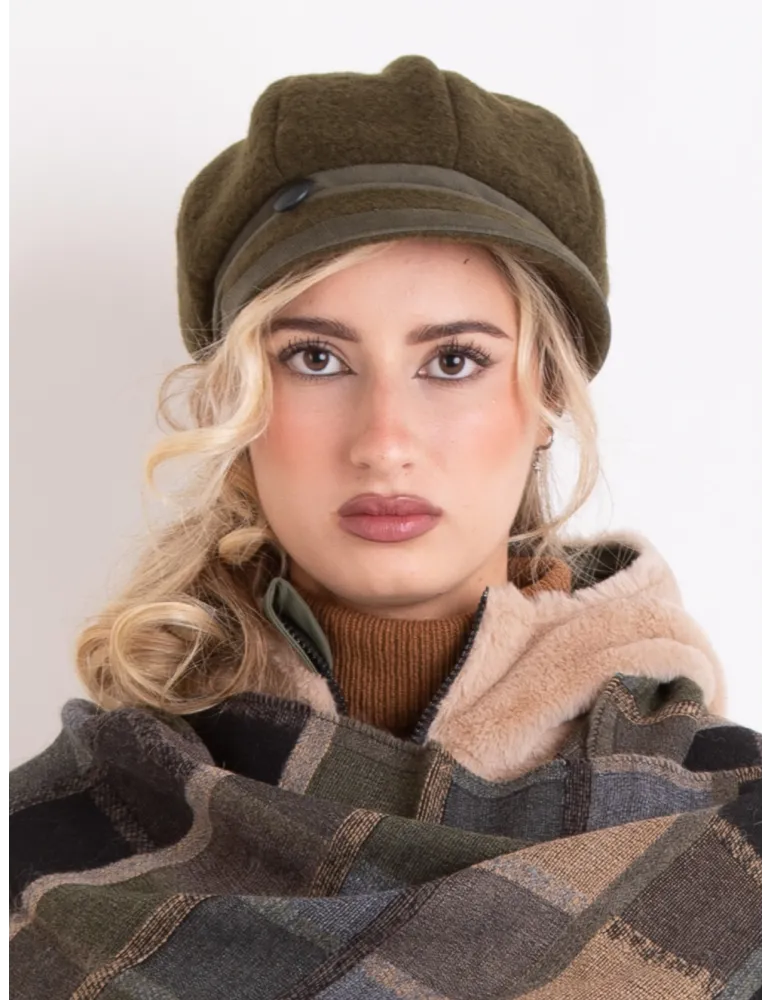 Complit Italian Hats | Military green wool and velvet newsboy hat cap