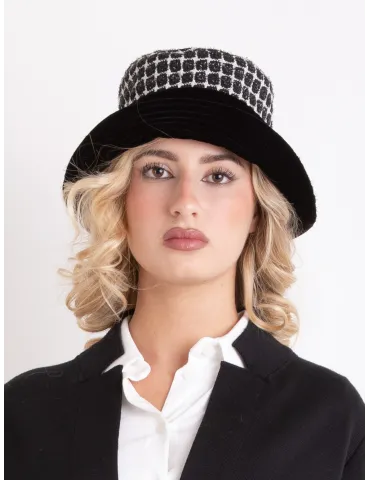 Complit Fashion Hats | Cloche bianco e nero lurex "Chanel" con velluto