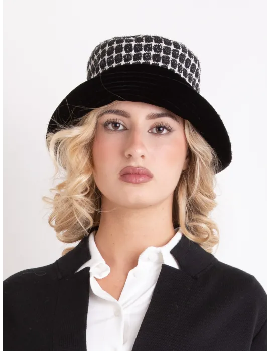 Complit Fashion Hats | Cloche bianco e nero lurex "Chanel" con velluto
