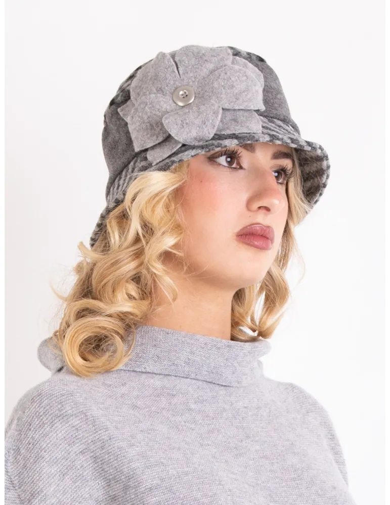 Complit Italian Hats | Melange grey cloche hat with flower