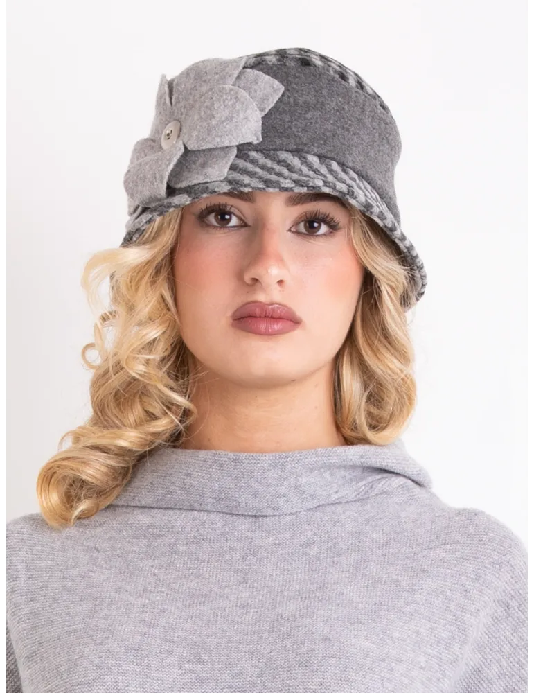 Complit Italian Hats | Melange grey cloche hat with flower