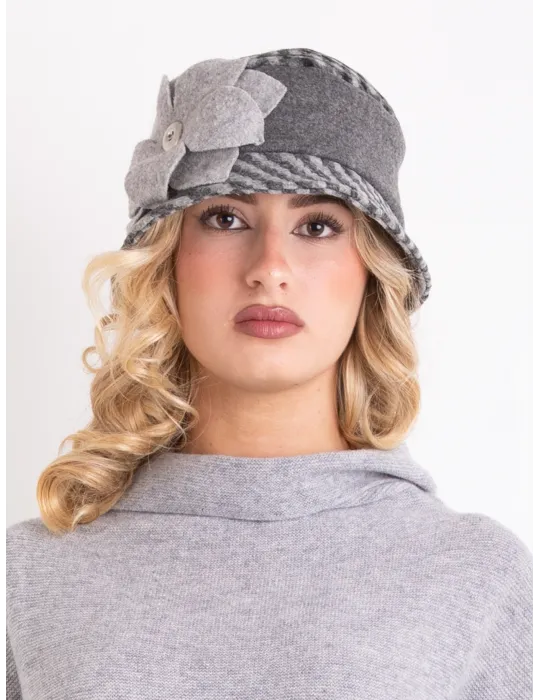 Complit Italian Hats | Melange grey cloche hat with flower