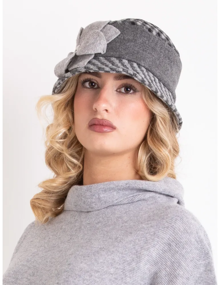 Melange grey cloche hat with flower by Complit