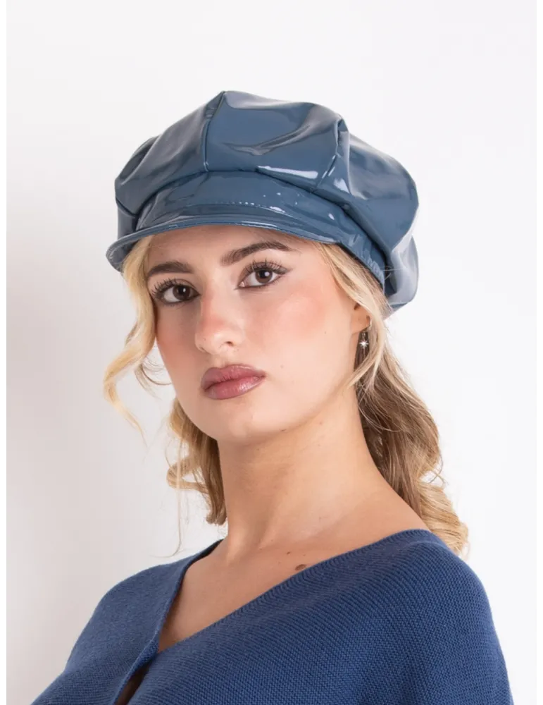 Complit Blue Waterproof Glossy Newsboy Cap