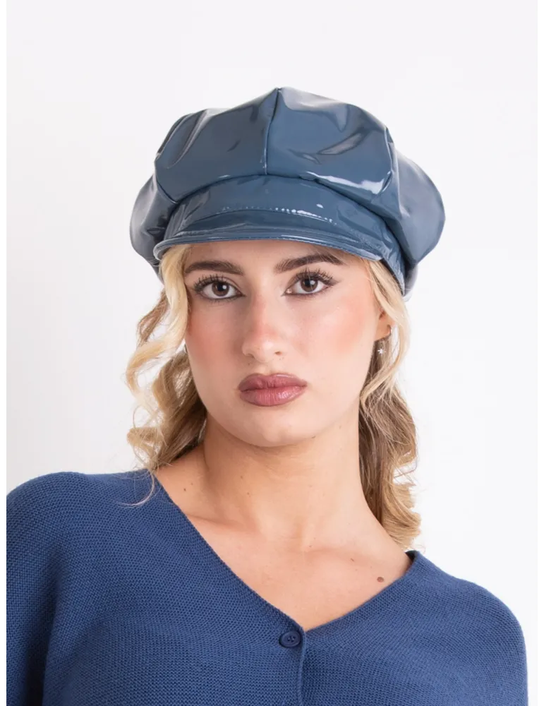 Cappelli donna Complit | Berrettone antipioggia in vernice blu avion