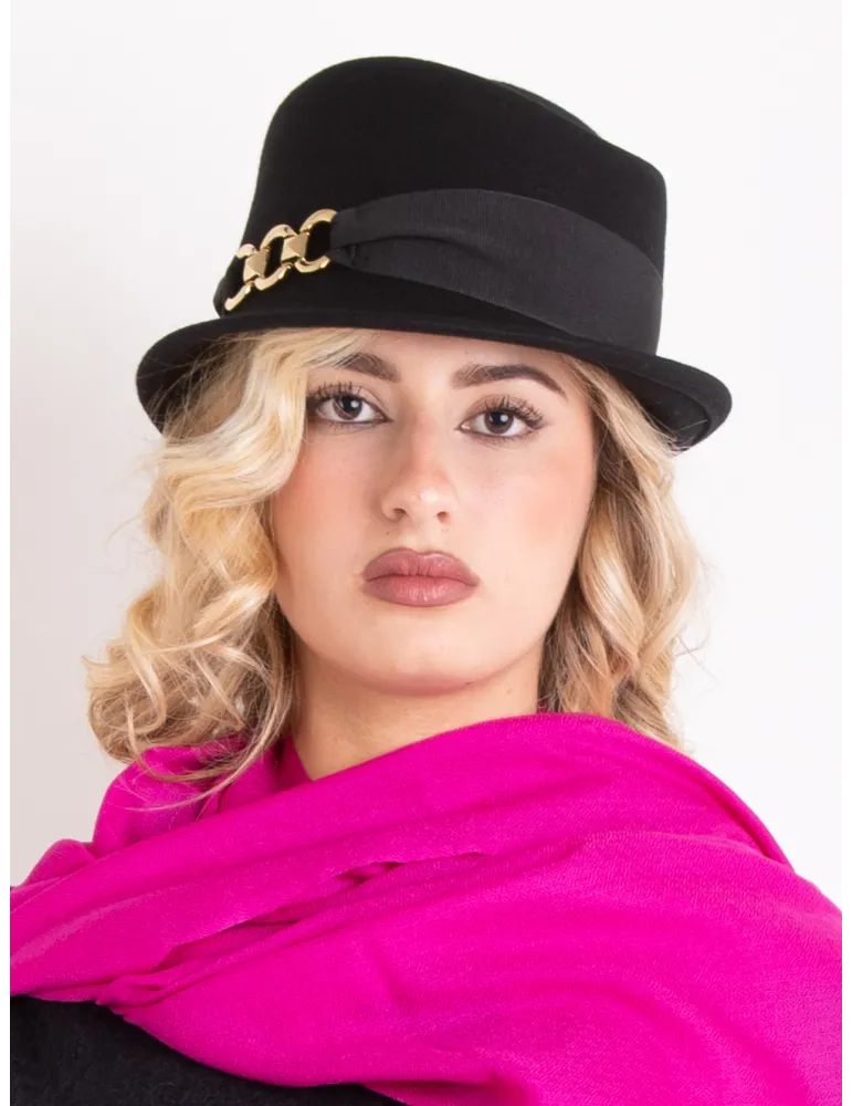 Elegant black high-crown felt hat by Complit Elegant black high-crown felt hat by Complit