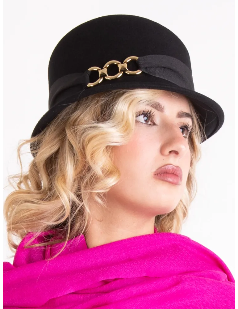 Elegant black high-crown felt hat by Complit