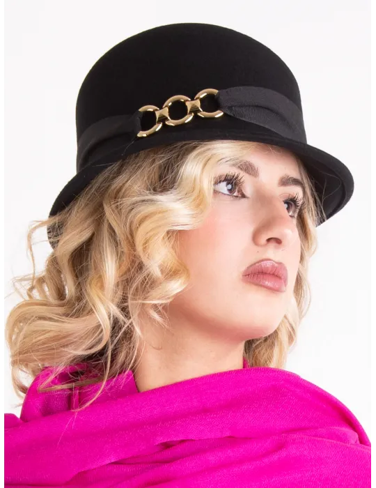 Elegant black high-crown felt hat by Complit